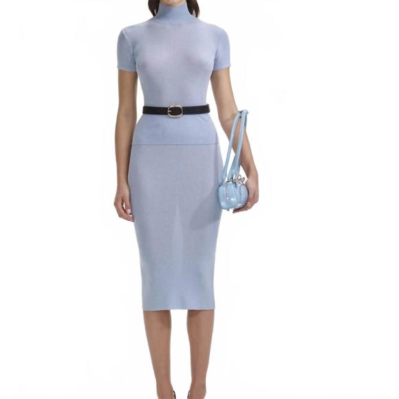 NEW SELF-PORTRAIT viscose knit midi skirt in blue - Picture 1 of 4